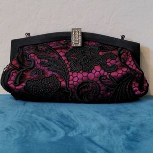 LuLu Townsend Magenta and Black Lace Shoulder Bag